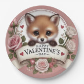 Schattige Fox Illustratie met Rozen Papieren Bordje (Voorkant)