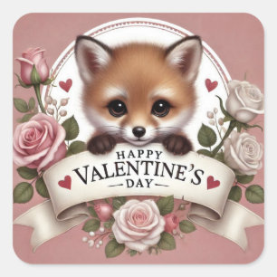 Schattige Fox Illustratie met Rozen Vierkante Sticker