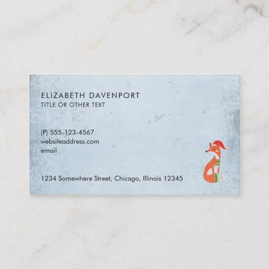 Schattige Fox in Kerst Pet op Blauwe  Achtergrond Visitekaartje (Achterkant)