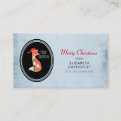 Schattige Fox in Kerst Pet op Blauwe Achtergrond Visitekaartje (Voorkant)