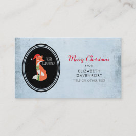 Schattige Fox in Kerst Pet op Blauwe  Achtergrond Visitekaartje