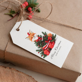 Schattige Fox in Rode Santa Hat Kerst Gepersonalis Cadeaulabel