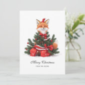 Schattige Fox in Rode Santa Hat Kerst Gepersonalis Feestdagenkaart (Staand voorkant)