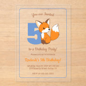 Schattige Fox Kinder 5e Verjaardag Acryl Uitnodigingen (Voorkant)
