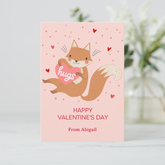 Schattige Fox Kinder Klaslokaal Valentijn Note Kaa Kaart (Staand voorkant)