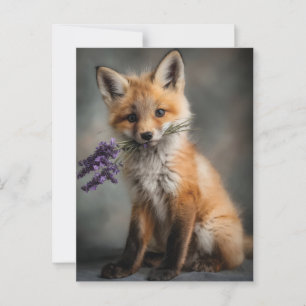 Schattige Fox Kit met Lavendelbloemen Briefkaart