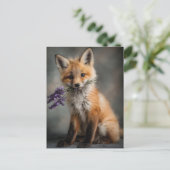 Schattige Fox Kit met Lavendelbloemen Feestdagenkaart (Staand voorkant)