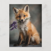 Schattige Fox Kit met Lavendelbloemen Feestdagenkaart (Voorkant)