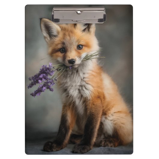 Schattige Fox Kit met Lavendelbloemen Klembord (Voorkant)
