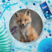 Schattige Fox Kit met Lavendelbloemen Papieren Bordje (Feest)