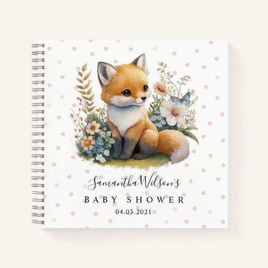 Schattige Fox met Vlinder Baby shower Gastenboek Notitieboek (Voorkant)