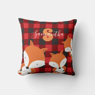 Schattige Fox Monogram Naam Plaid Sierkussen
