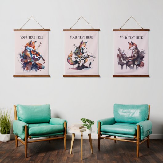 schattige fox Muziekliefhebbers voegen tekst toe Hangend Wandkleed (Woonkamer)