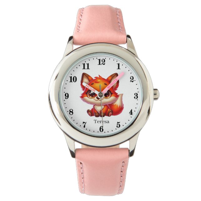 Schattige fox naam toevoegen meisjes horloge (Voorkant)