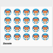 Schattige Fox op Blauw Ronde Sticker (Vel)