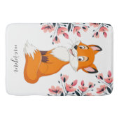 Schattige Fox Pink Flowers Kindernaam of Uw Berich Badmat (Voorkant)