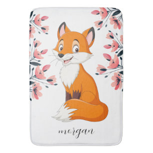 Schattige Fox Pink Flowers Kindernaam of Uw Berich Badmat