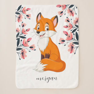 Schattige Fox Pink Flowers Kindernaam of Uw Berich Sherpa Deken
