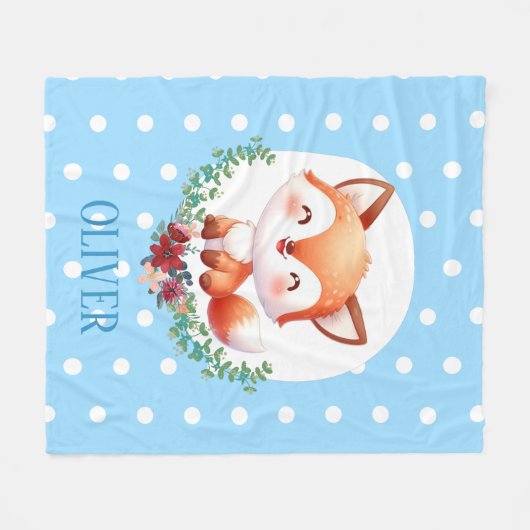 Schattige Fox Polka Dot Elegant Fleece Deken (Voorkant (Horizontaal))
