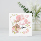 Schattige Fox Roze Wit Bloemen Meisje Baby shower Kaart (Staand voorkant)