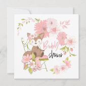 Schattige Fox Roze Wit Bloemen Meisje Baby shower Kaart (Voorkant)