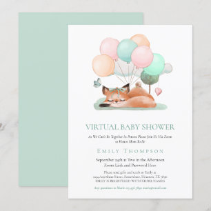 Schattige Fox Slaapballon Blauwgroen Virtual Baby  Kaart