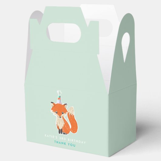 Schattige Fox Verjaardagsfeestje Pet Mint Groen Bedankdoosjes (Geopend)