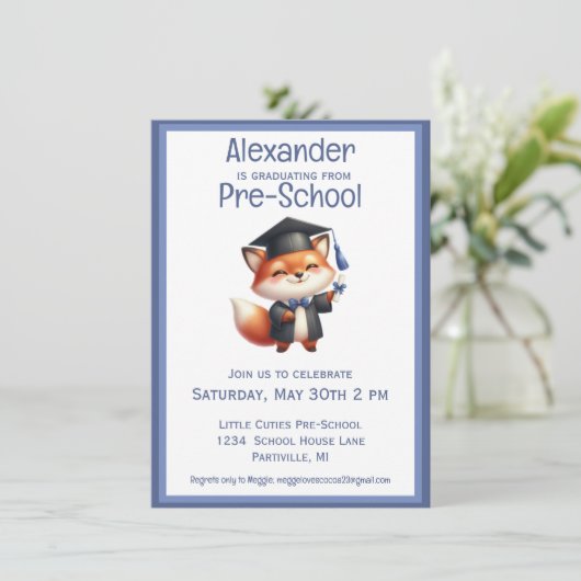 Schattige Fox Voorschoolse Kinder Afstudeerfeest Kaart (Staand voorkant)