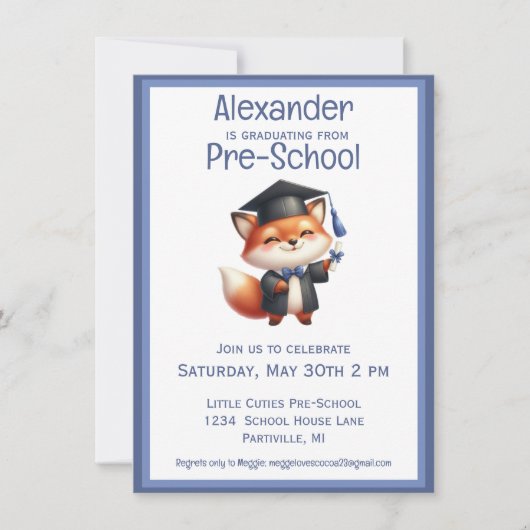 Schattige Fox Voorschoolse Kinder Afstudeerfeest Kaart (Voorkant)