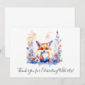 Schattige Fox Waterverf Floral Art Baby shower Bedankkaart (Voorkant / Achterkant)