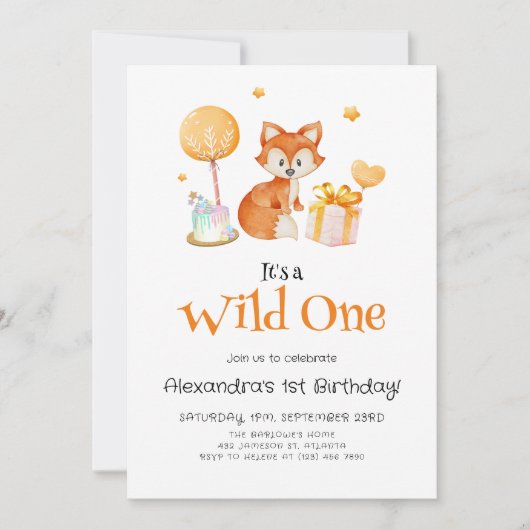 Schattige Fox Wild One Eerste Verjaardag Kaart (Voorkant)
