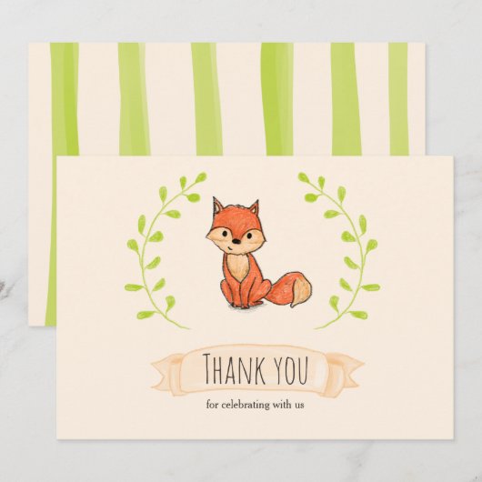 Schattige Fox Woodland Baby shower Dank u Bedankkaart (Voorkant / Achterkant)
