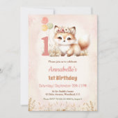 Schattige Fox Woodland Boho Pastel Meisje 1e verja Kaart (Voorkant)