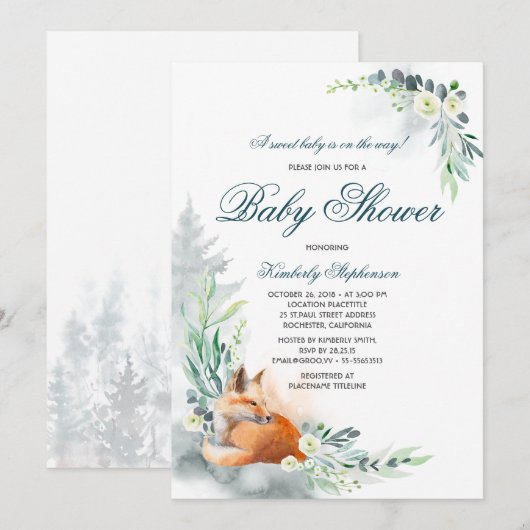 Schattige Fox Woodland Spring Baby shower Kaart (Voorkant / Achterkant)