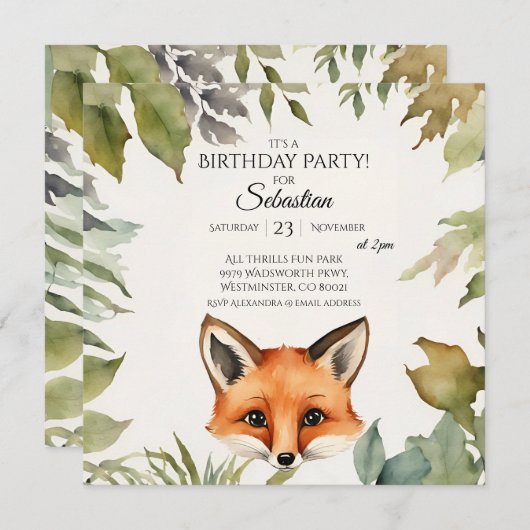 Schattige Fox Woodland verjaardagsfeestje Kaart (Voorkant / Achterkant)