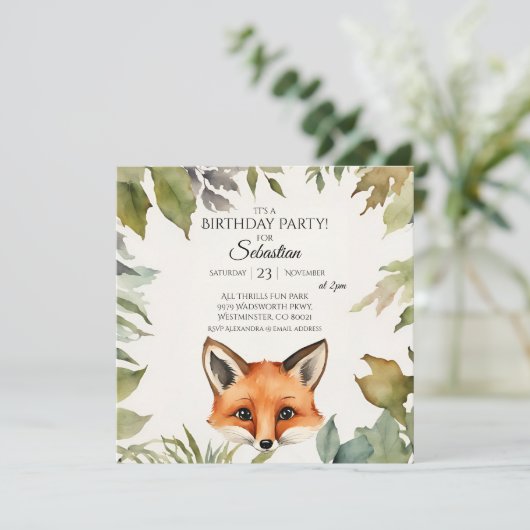 Schattige Fox Woodland verjaardagsfeestje Kaart (Staand voorkant)