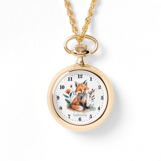 schattige foxliefhebbers voegen naam toe horloge (Voorkant)
