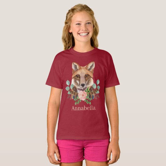 schattige foxliefhebbers voegen naam toe t-shirt (Voorkant volledig)