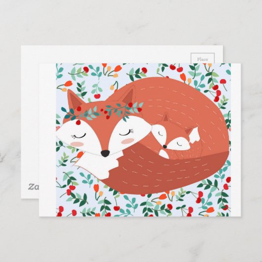 schattige foxwolf en haar baby briefkaart (Voorkant / Achterkant)