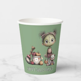 Schattige Frankenstein Meisje Kinder Halloween Papieren Bekers
