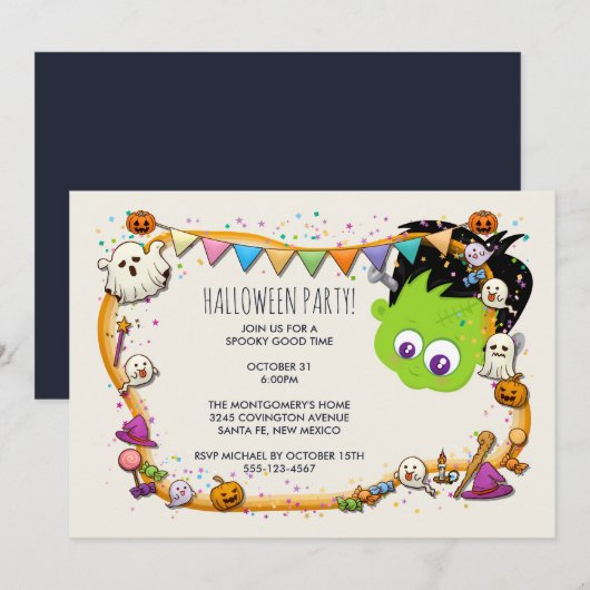 Schattige Frankenstein Monster & Halloween Lijst P Kaart (Voorkant / Achterkant)