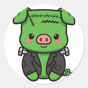 Schattige Frankenstein Varken Halloween Ronde Sticker