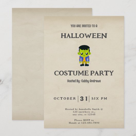 Schattige Frankenstein's Monster  Halloween Kaart (Voorkant / Achterkant)