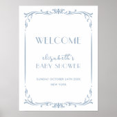 Schattige Frans Blauw  Lijst Baby shower Welkom Poster (Voorkant)