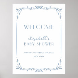 Schattige Frans Blauw  Lijst Baby shower Welkom Poster