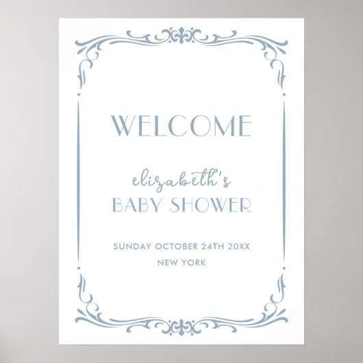 Schattige Frans Blauw  Lijst Baby shower Welkom Poster (Voorkant)