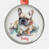 Schattige frans buldog kerstornament metalen ornament (Voorkant)