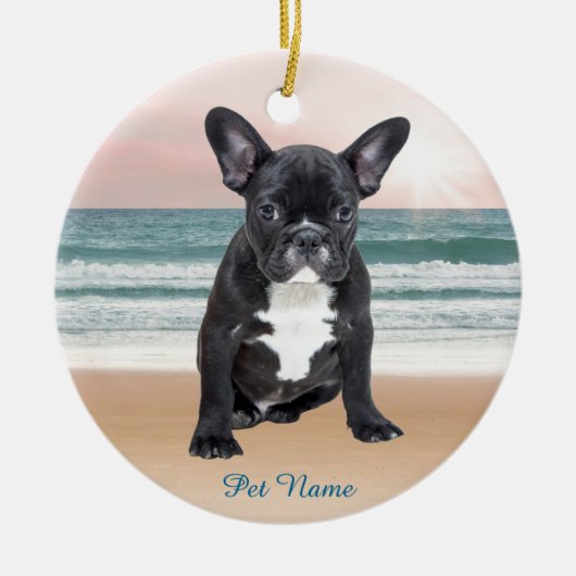 Schattige Frans Bulldog Beach Zonnewater Keramisch Ornament (Voorkant)
