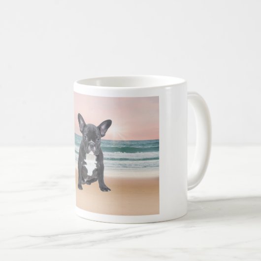 Schattige Frans Bulldog Beach Zonnewater Koffiemok (Voorkant rechts)