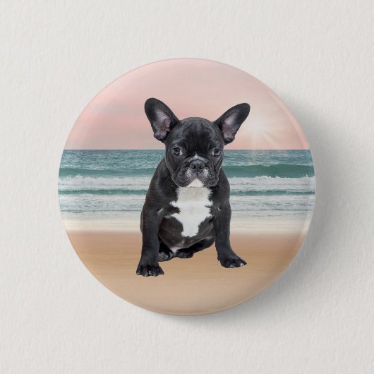 Schattige Frans Bulldog Beach Zonnewater Ronde Button 5,7 Cm (Voorkant)